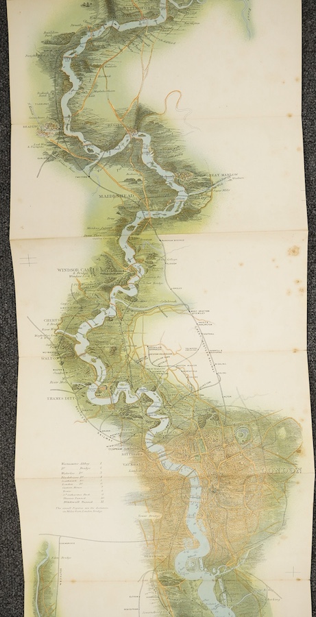 River Thames. Tombleson (William), Tombleson's Panoramic map of the Thames and Medway, vertical strip-map of the Thames from Cirencester to Chatham via London, showing railway lines, wood-engraved map with original hand-